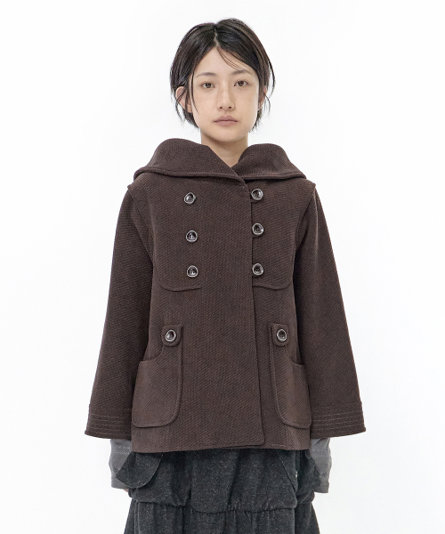 Hooded double button capri jacket (Brown)