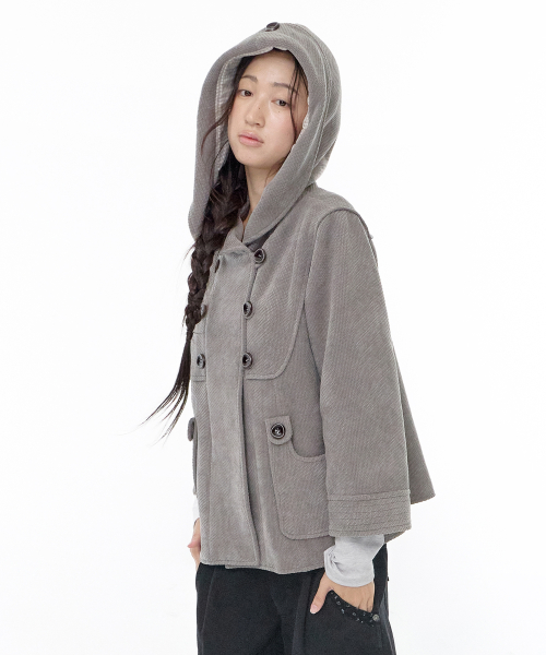 Hooded double button capri jacket (Gray)
