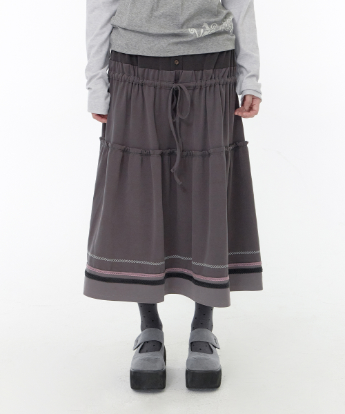 투웨이 스트링 티어드 스커트 (차콜)