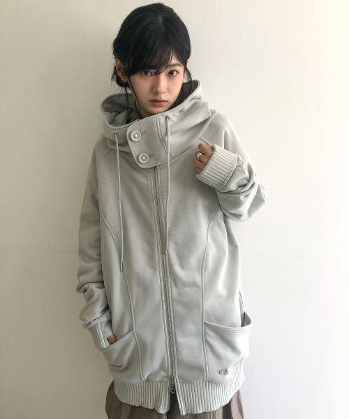 하이넥 루즈 후드집업 (그레이시 블루)