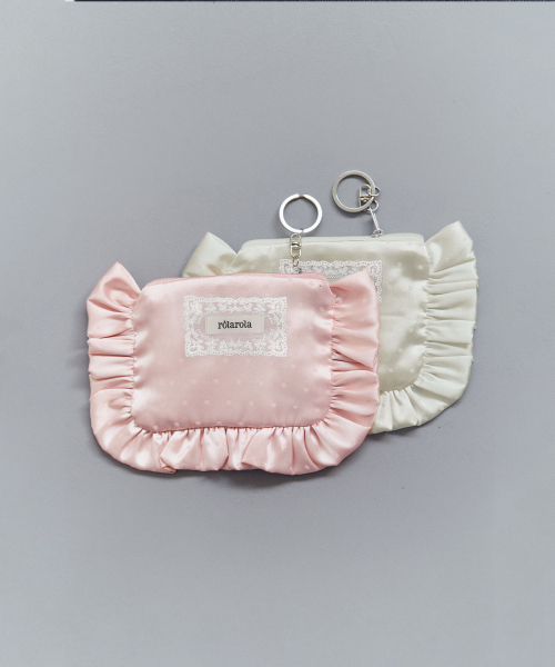 DOT SATIN FRILL POUCH KEYRING PINK