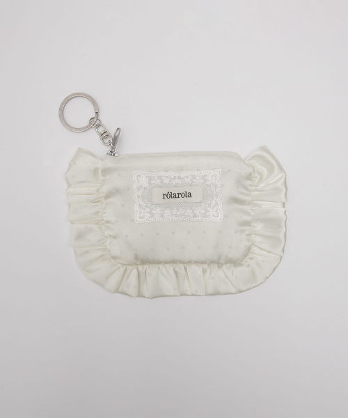 DOT SATIN FRILL POUCH KEYRING IVORY
