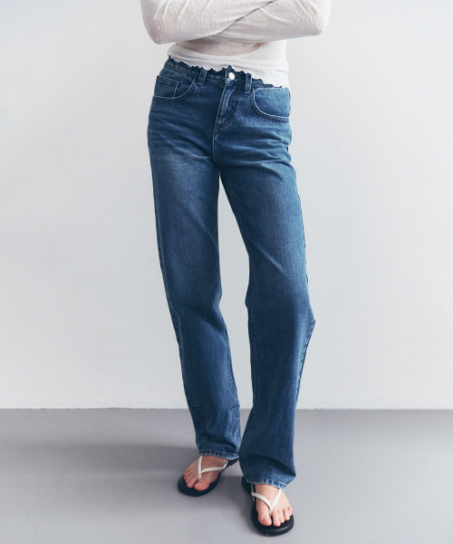 LOW RISE VINTAGE STRAIGHT DENIM MID BLUE