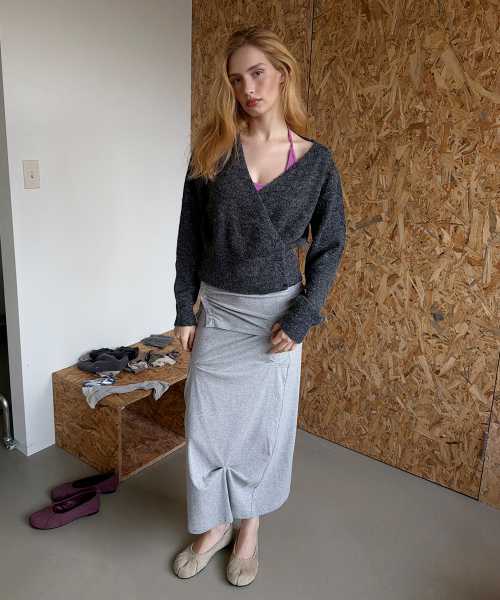 SNAP DRAPE SKIRT (MELAGE GREY)
