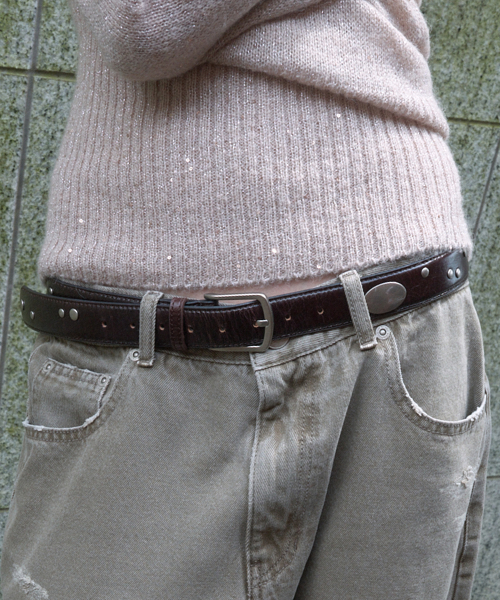 ORBIT STUD LEATHER BELT_D/BROWN