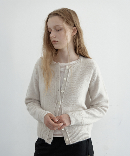 Baby Alpaca Round Neck Cardigan (Snow)