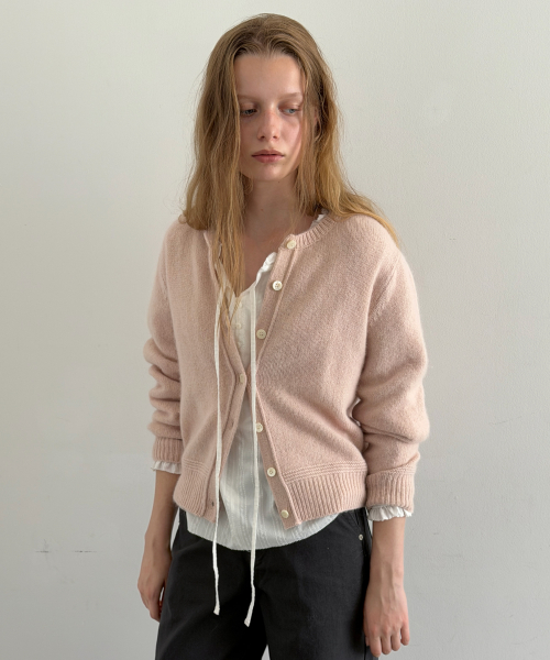 Baby Alpaca Round Neck Cardigan (Light pink)