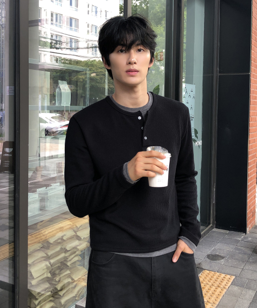 레이어드 골지 헨리넥 티셔츠_4 COLOR