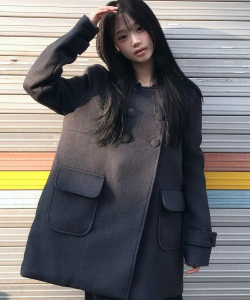Double Button Midi Coat Charcoal