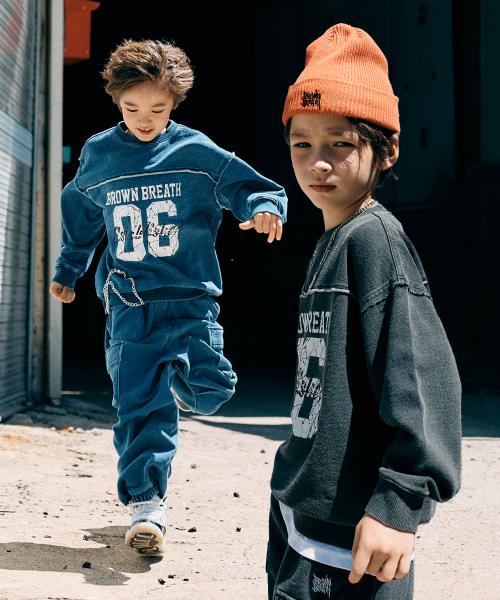 KIDS DENIM RAW CUT CREWNECK SET UP - 2COLOR