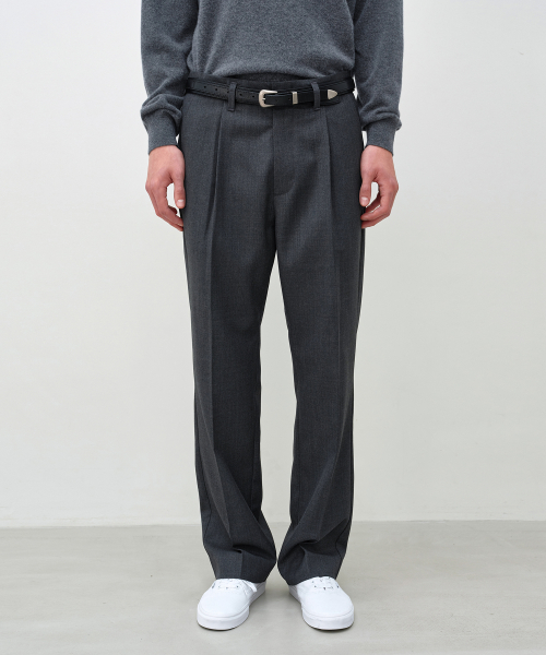 Wool Semi-Tapered Pants DARK GREY