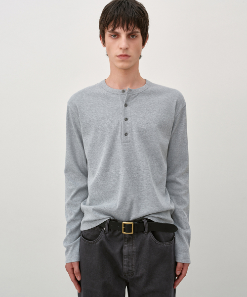 Slim Fit Ribbed Henley Neck MELANGE GREY