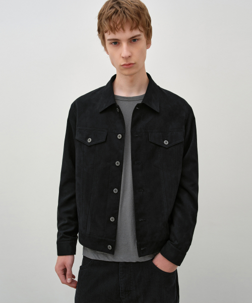 Faux Suede Trucker Jacket BLACK
