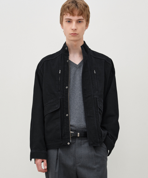 High Neck Denim Blouson BLACK
