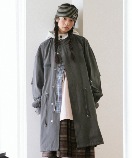 CHECK HOODED FISHTAIL JACKET CHARCOAL(CV2GFFB960A)