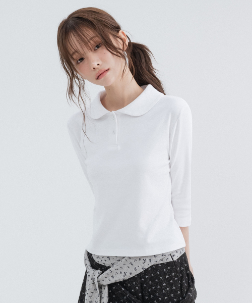 Round Collar 3/4 Sleeve, White