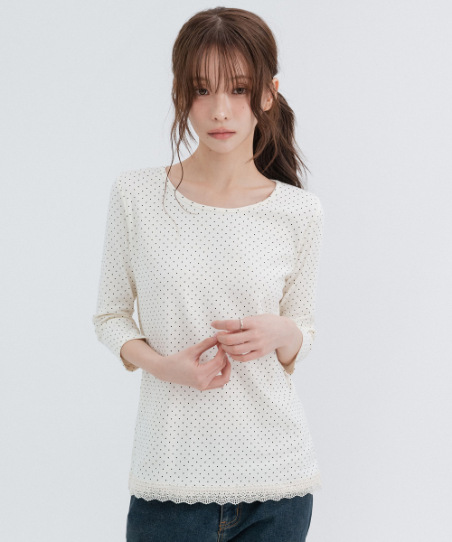 Polka Dot Lace 3/4 Sleeve_Ivory