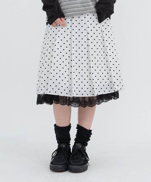 Pleated Polka Dot Midi Skirt_White