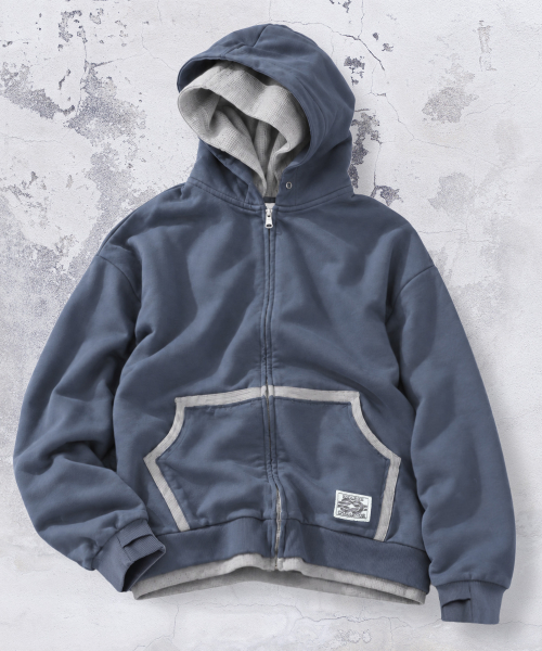 XTT169 핑거홀 와플 레이어드 크롭 후드 집업 (NAVY)