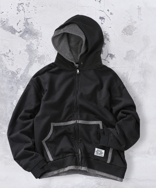 XTT169 핑거홀 와플 레이어드 크롭 후드 집업 (BLACK)