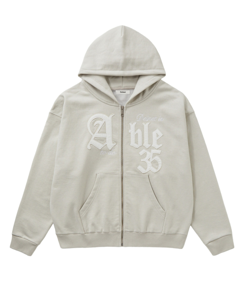 APPLIQUE ABLE OVERSIZE HOOD ZIP UP IN GREY