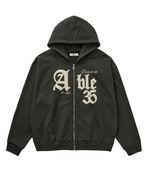 APPLIQUE ABLE OVERSIZE HOOD ZIP UP IN CHARCOAL