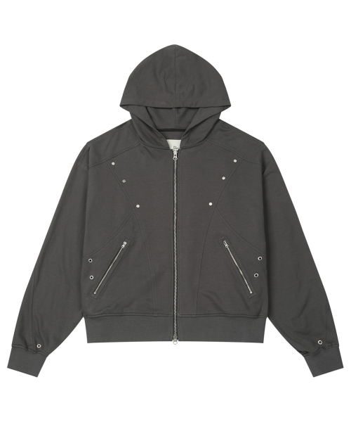 METAL DETAIL HOOD ZIP UP IN CHARCOAL