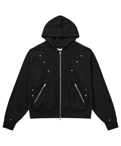 METAL DETAIL HOOD ZIP UP IN BLACK