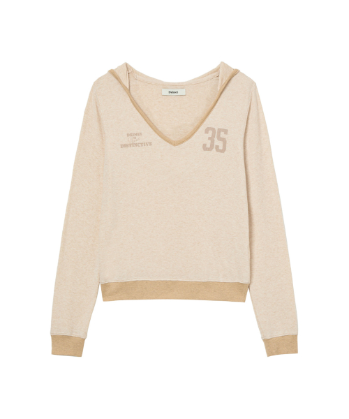 V-NECK HOODIE IN BEIGE