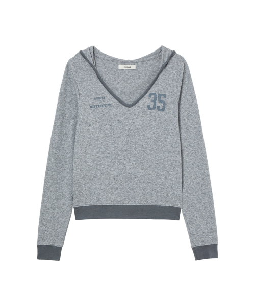 V-NECK HOODIE IN MELANGE GREY