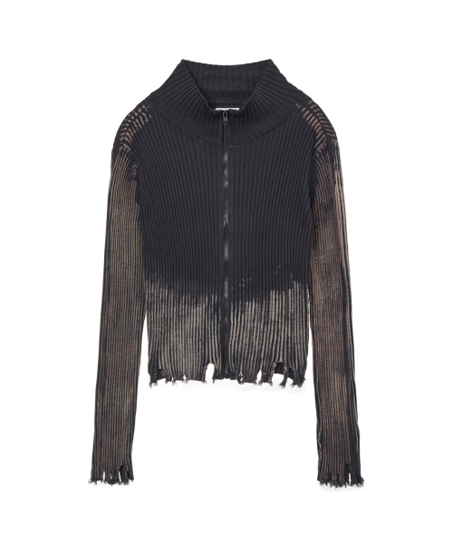 BRUSH RIBBED KNIT ZIP UP IN CHARCOAL