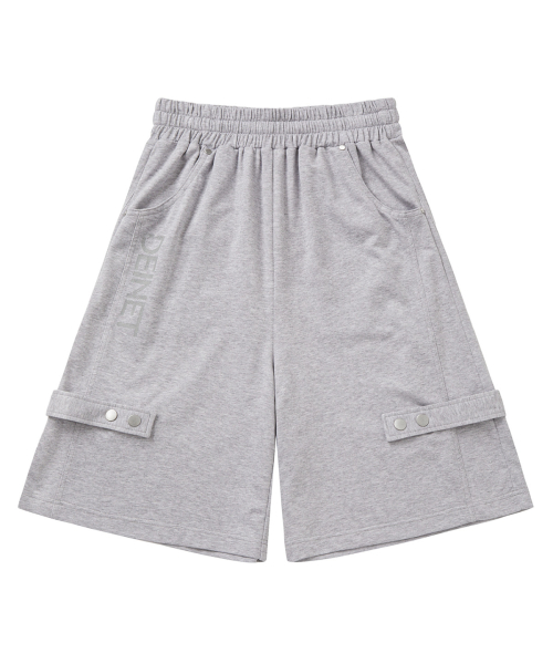 METAL DETAIL BERMUDA PANTS IN MELANGE GREY