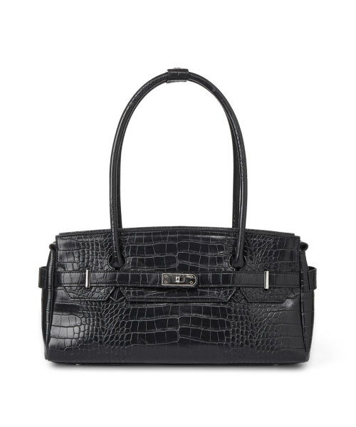 CROCODILE PATTERN TWO-WAY BAG IN BLACK