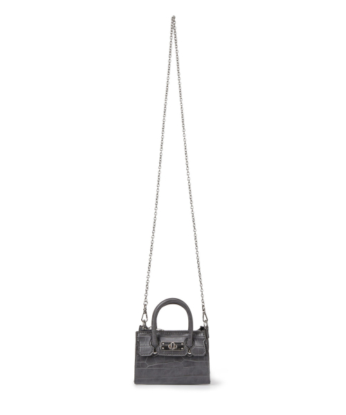CROCODILE PATTERN CHAIN MINI BAG IN CHARCOAL