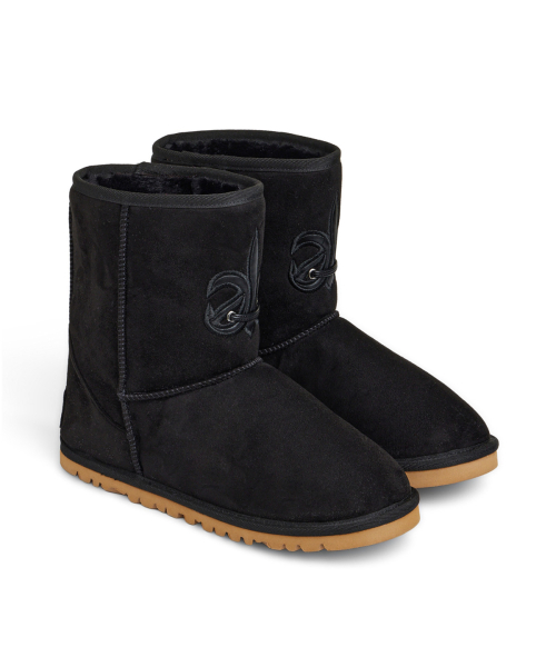 PATCH COLOR FAUX SUEDE BOOTS IN BLACK