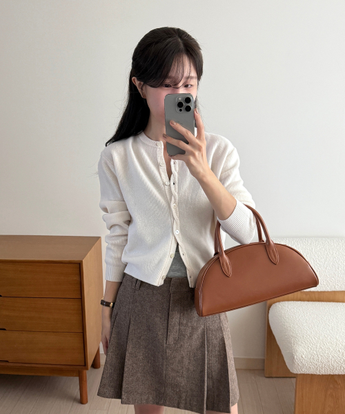 메리노 울 케이블 단작 가디건_아이보리
