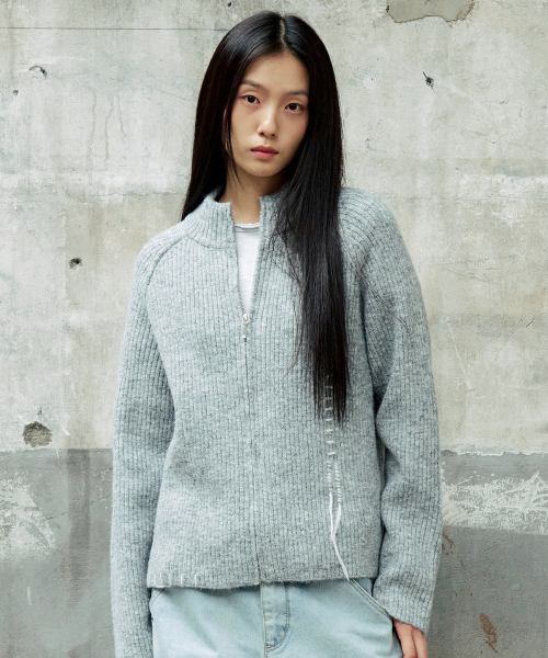 HAND STITCH KNIT ZIP-UP [LIGHT GREY]