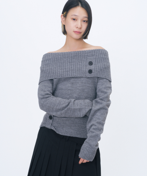 Button off shoulder knit GREY