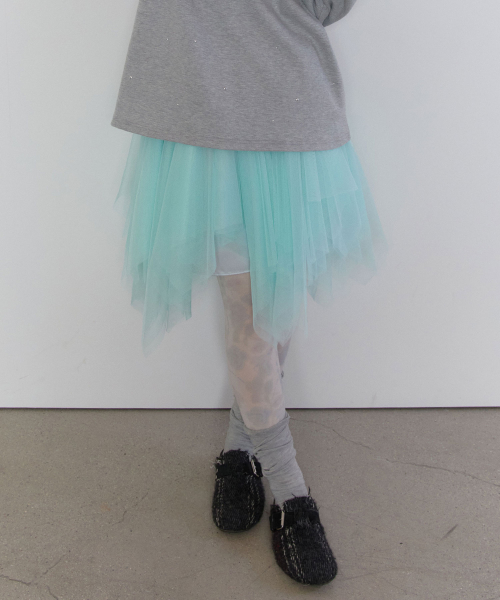 Asymmetric Mesh Skirt [Mint]