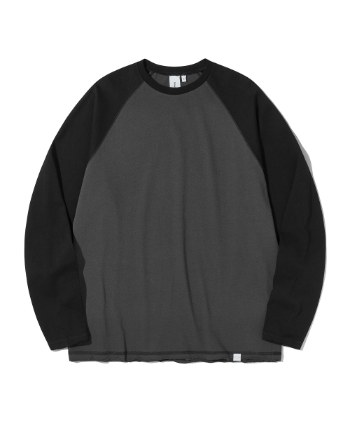 Raw Edge Raglan Long Sleeve Tee_Charcoal