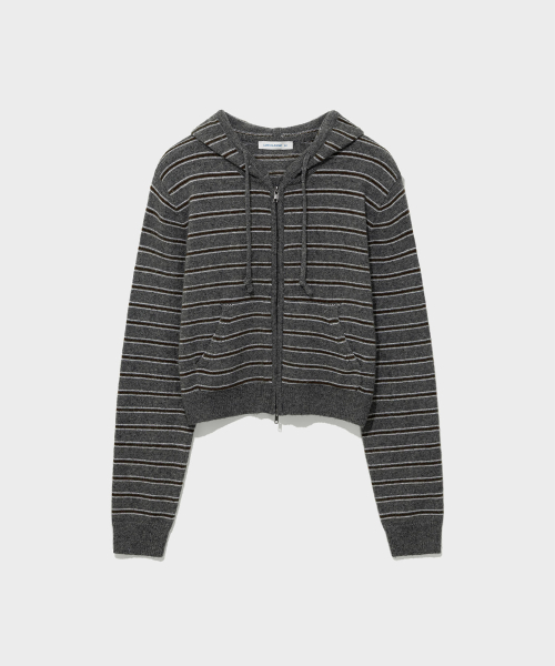 STRIPED ZIP-UP HOODIE SWEATER_MELANGE GREY [LC263KN03MG]
