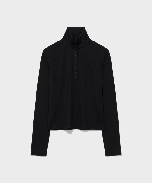 BUTTONED HIGH-NECK TEE_BLACK [LC263TS09BK]