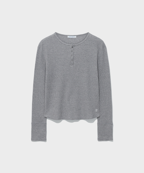 WAFFLE HENLEY-NECK TEE_MELANGE GREY [LC263TS17MG]