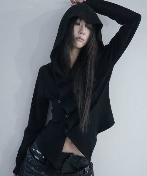 OBLIQUE HOODED CARDIGAN (BLACK) F26ZA514