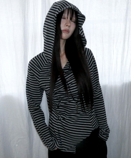 MUSINSA | FANCY CLUB Oblique Hood Cardigans (STRIPE) F26ZA514