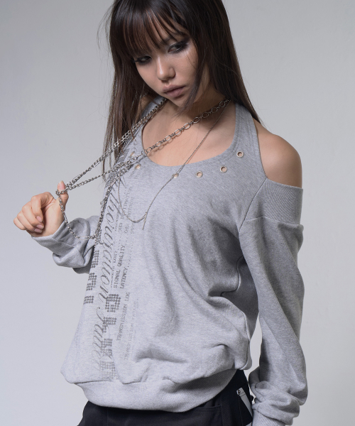 EYELET HALTER SWEAT OFF-SHOULDER (MELANGE) F26ZB534