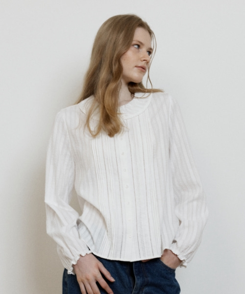 textured frill pintuck blouse - off white