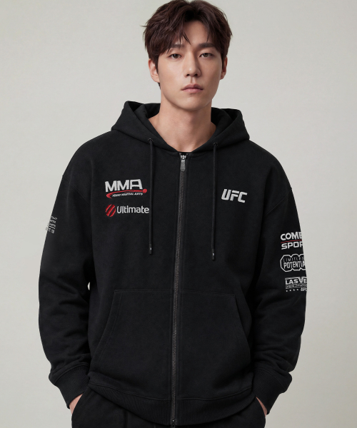 UFC MMA 스폰서십 오버핏 후드 집업 블랙 U2TTX3303BK