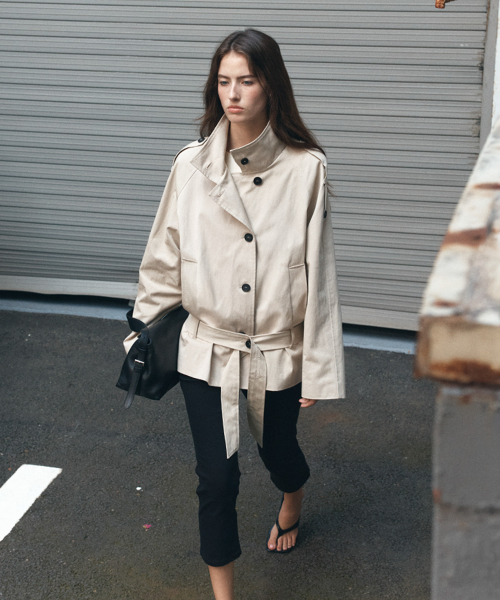 Belted trench half coat [KNFW06CT01]_Beige
