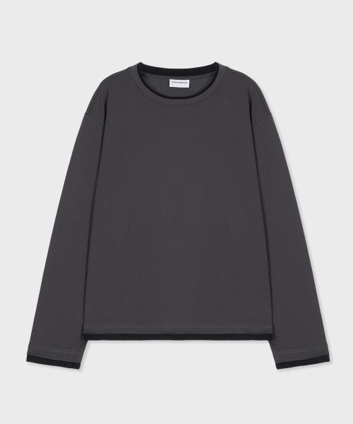 [unisex] 더블 레이어드 롱슬리브티 차콜